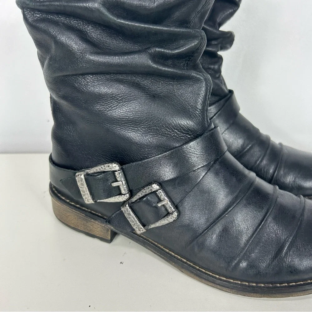 REMONTE black leather moto combat boots - Picture 3 of 11
